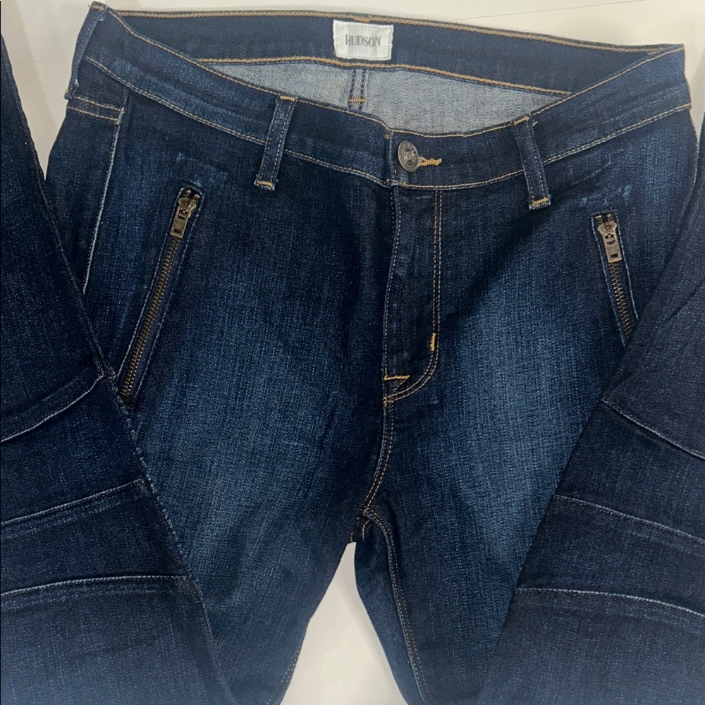 Hudson Moto Jeans Dark Indigo Skinny Jeans with Zip Pockets
